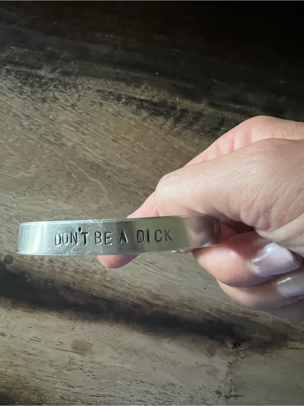 Don't Be a Dick Engraved Silver Tone  Cuff Bracelet